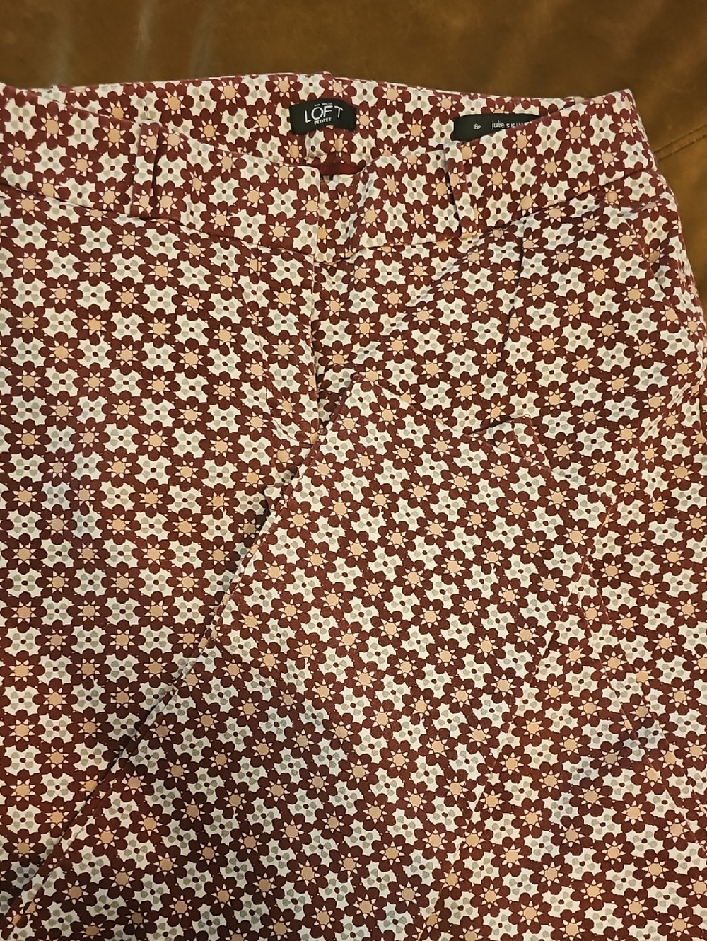 LOFT Maroon and White Floral A-Line Skirt